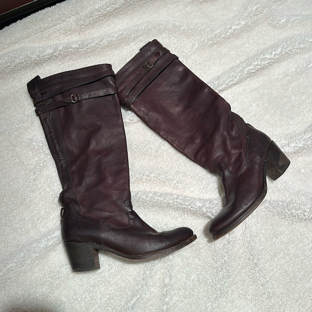 Frye tall boots, rich brown, gently worn, high quality leather